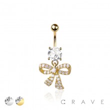 316L SURGICAL STEEL MULTI CZ RIBBON DANGLE BELLY BUTTON NAVEL RING 